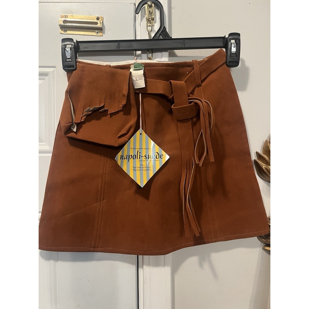 Vtg 60s 70s Napoli Suede Mini Skirt Deadstock Fringe Rave Festival Boho S/M 10